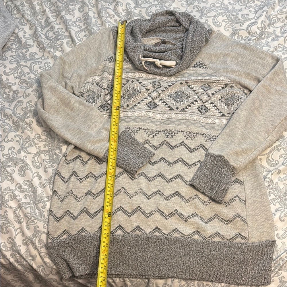 Vanity- Gray Cowl Neck Sweater with Nordic Charm - Picture 2 of 5